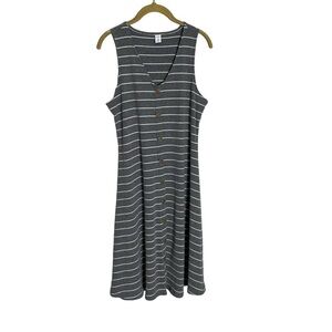 Old Navy Gray Stripe Button Front Dress Ribbed Petite Medium